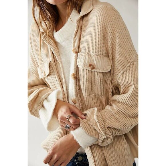 Free People Jackets & Blazers - Free People FP One Scout Jacket Top Waffle Knit Buttondown Oversized M 281624
